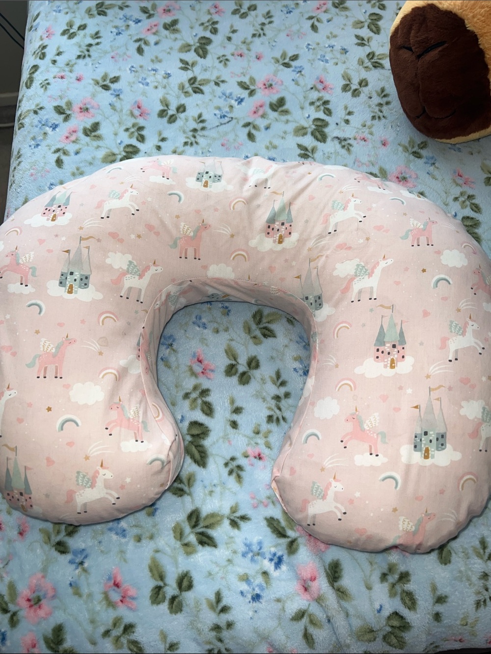 Boppy Pink Unicorn Support Pillow with Castle Print